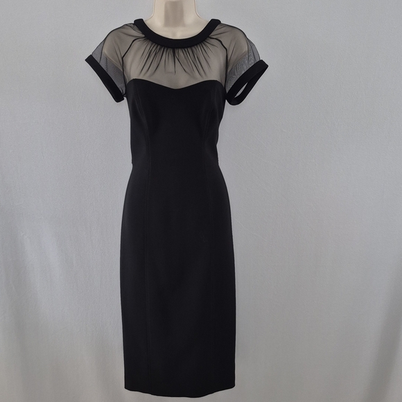 Maggy London Size 8 Black Pencil Dress with Sheer Detail - Picture 2 of 5